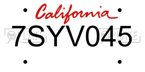 7SYV045 California License Plate