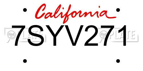7SYV271 California License Plate