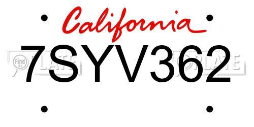 7SYV362 California License Plate