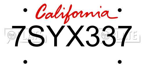 7SYX337 California License Plate