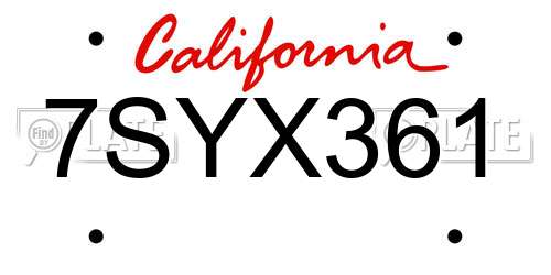 7SYX361 California License Plate
