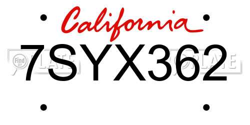 7SYX362 California License Plate