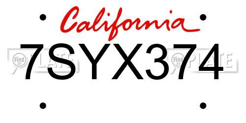 7SYX374 California License Plate