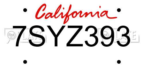 7SYZ393 California License Plate