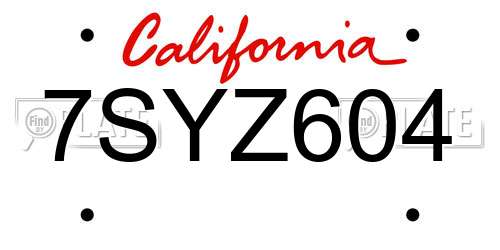 7SYZ604 California License Plate