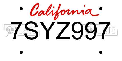 7SYZ997 California License Plate