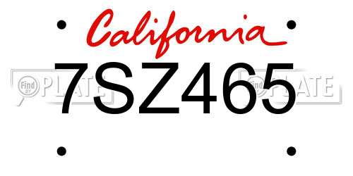 7SZ465 California License Plate