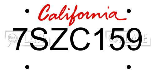 7SZC159 California License Plate