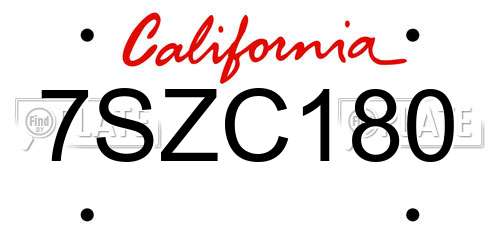7SZC180 California License Plate