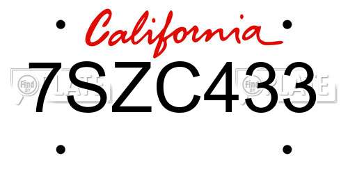 7SZC433 California License Plate