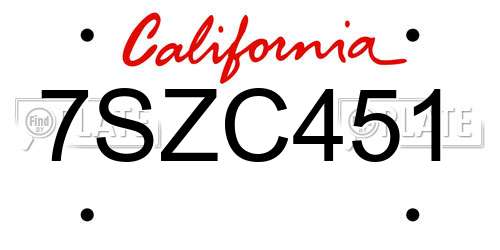 7SZC451 California License Plate