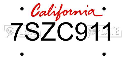 7SZC911 California License Plate