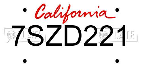 7SZD221 California License Plate
