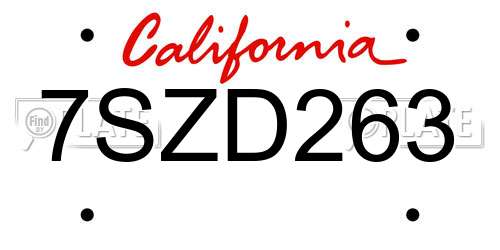 7SZD263 California License Plate