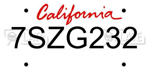 7SZG232 California License Plate