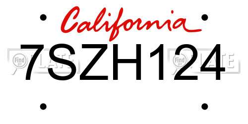 7SZH124 California License Plate