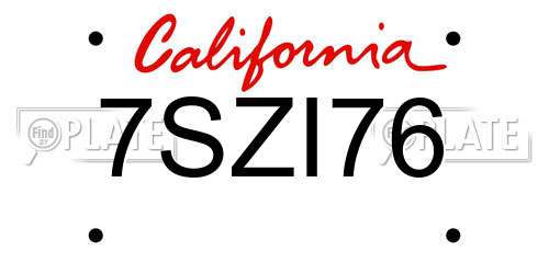 7SZI76 California License Plate