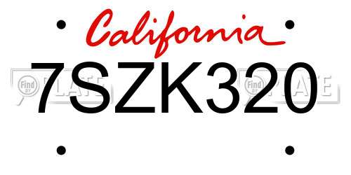 7SZK320 California License Plate