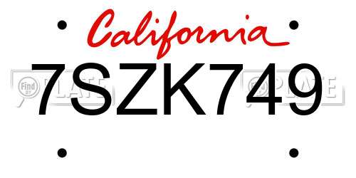 7SZK749 California License Plate