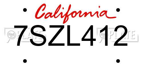 7SZL412 California License Plate