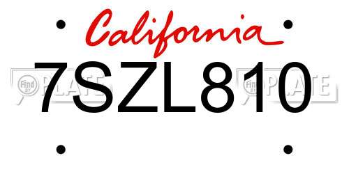7SZL810 California License Plate