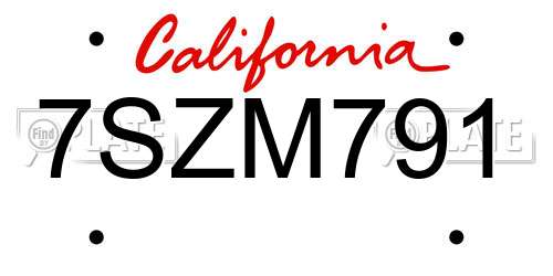 7SZM791 California License Plate