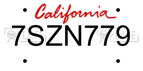 7SZN779 California License Plate