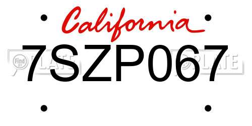 7SZP067 California License Plate
