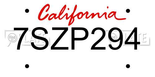 7SZP294 California License Plate