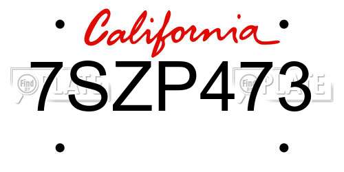 7SZP473 California License Plate