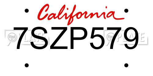7SZP579 California License Plate