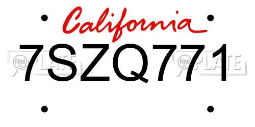 7SZQ771 California License Plate