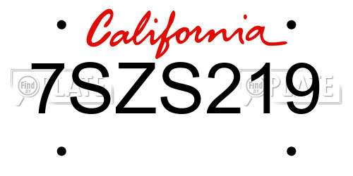 7SZS219 California License Plate