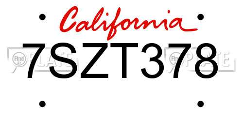 7SZT378 California License Plate