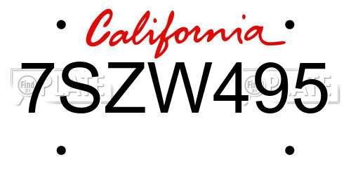 7SZW495 California License Plate