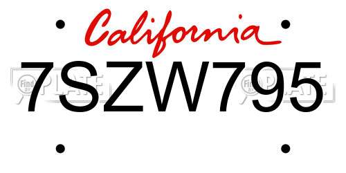 7SZW795 California License Plate