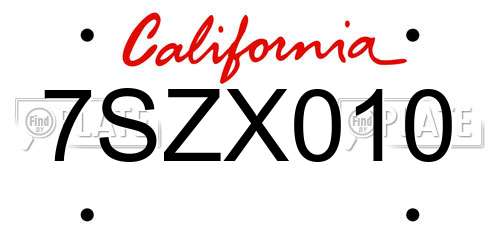 7SZX010 California License Plate