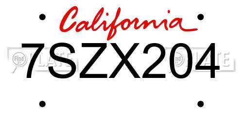 7SZX204 California License Plate