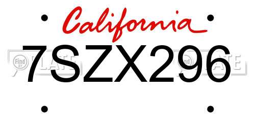 7SZX296 California License Plate