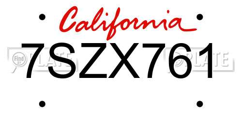 7SZX761 California License Plate