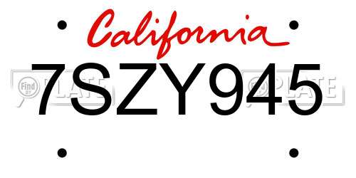 7SZY945 California License Plate