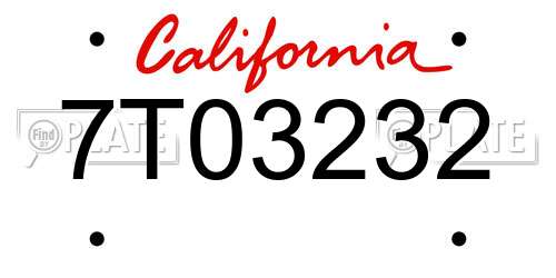 7T03232 California License Plate