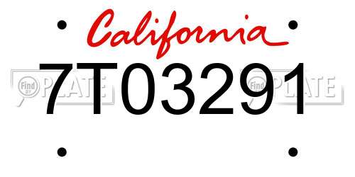 7T03291 California License Plate