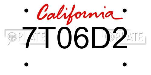 7T06D2 California License Plate