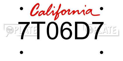 7T06D7 California License Plate