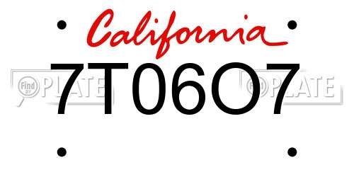 7T06O7 California License Plate