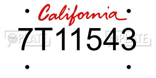 7T11543 California License Plate