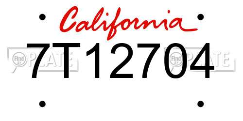 7T12704 California License Plate