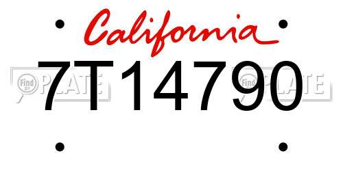 7T14790 California License Plate