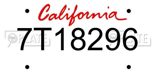 7T18296 California License Plate